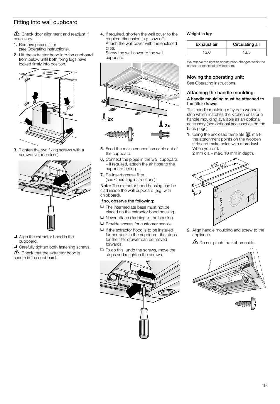 Fitting into wall cupboard | Bosch DHI665V grau-metallic Flachschirmhaube 60 cm User Manual | Page 19 / 68