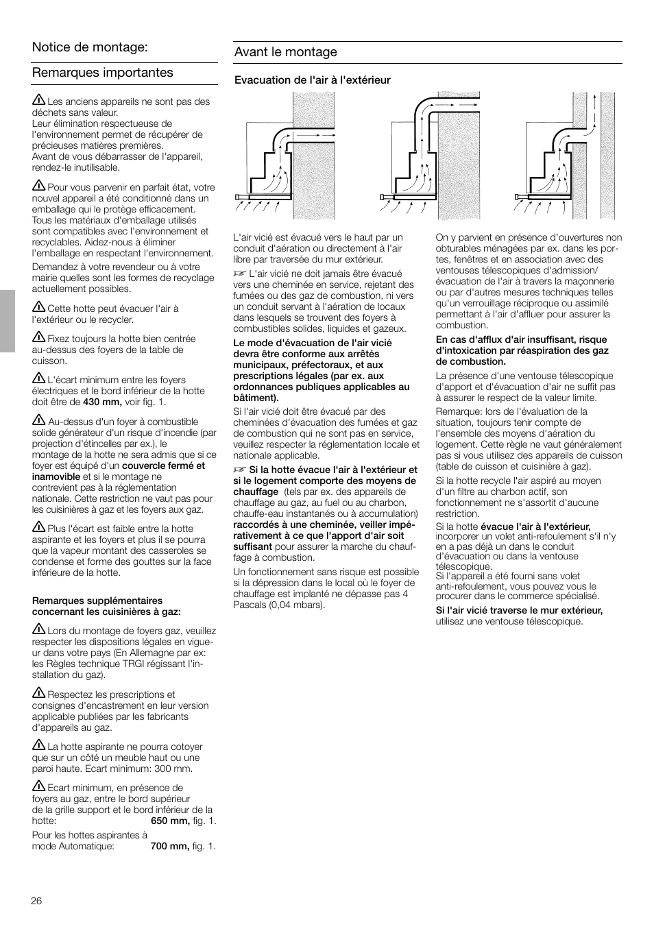 Remarques importantes notice de montage, Avant le montage | Bosch DHI665V grau-metallic Flachschirmhaube 60 cm User Manual | Page 26 / 68