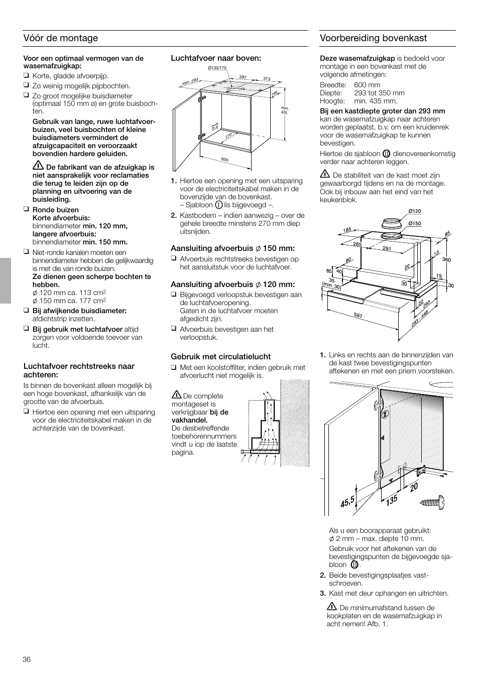 Vóór de montage, Voorbereiding bovenkast | Bosch DHI665V grau-metallic Flachschirmhaube 60 cm User Manual | Page 36 / 68