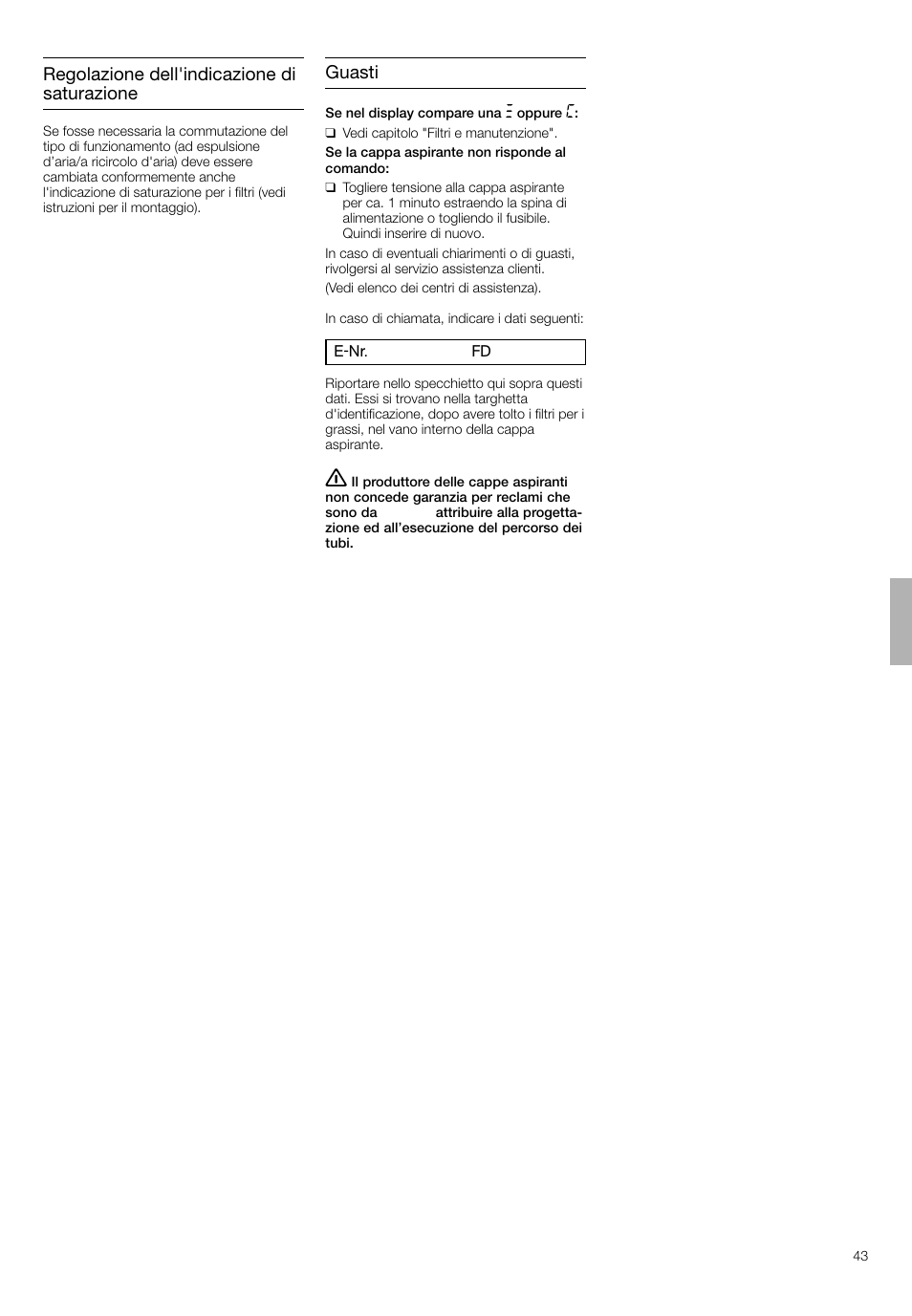 Regolazione dell'indicazione di saturazione, Guasti | Bosch DHI665V grau-metallic Flachschirmhaube 60 cm User Manual | Page 43 / 68