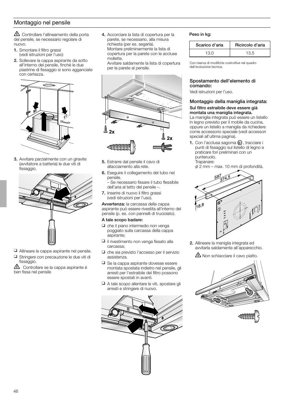 Montaggio nel pensile | Bosch DHI665V grau-metallic Flachschirmhaube 60 cm User Manual | Page 46 / 68