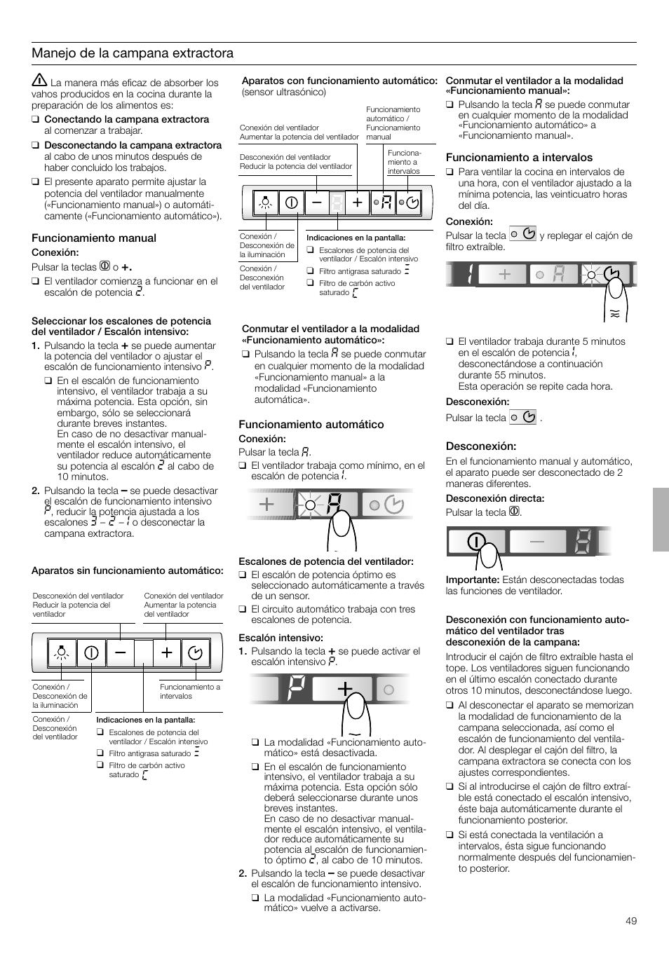 Manejo de la campana extractora | Bosch DHI665V grau-metallic Flachschirmhaube 60 cm User Manual | Page 49 / 68