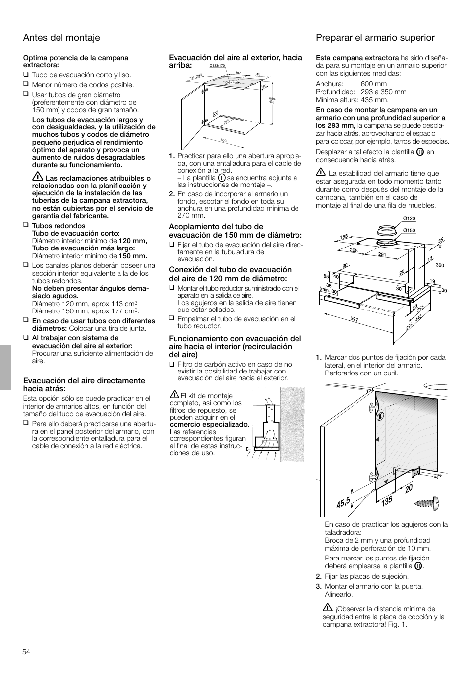 Antes del montaje, Preparar el armario superior | Bosch DHI665V grau-metallic Flachschirmhaube 60 cm User Manual | Page 54 / 68