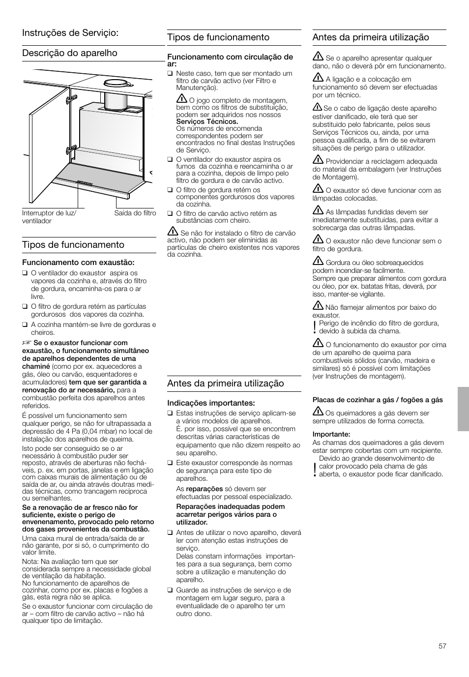 Antes da primeira utilização, Tipos de funcionamento | Bosch DHI665V grau-metallic Flachschirmhaube 60 cm User Manual | Page 57 / 68