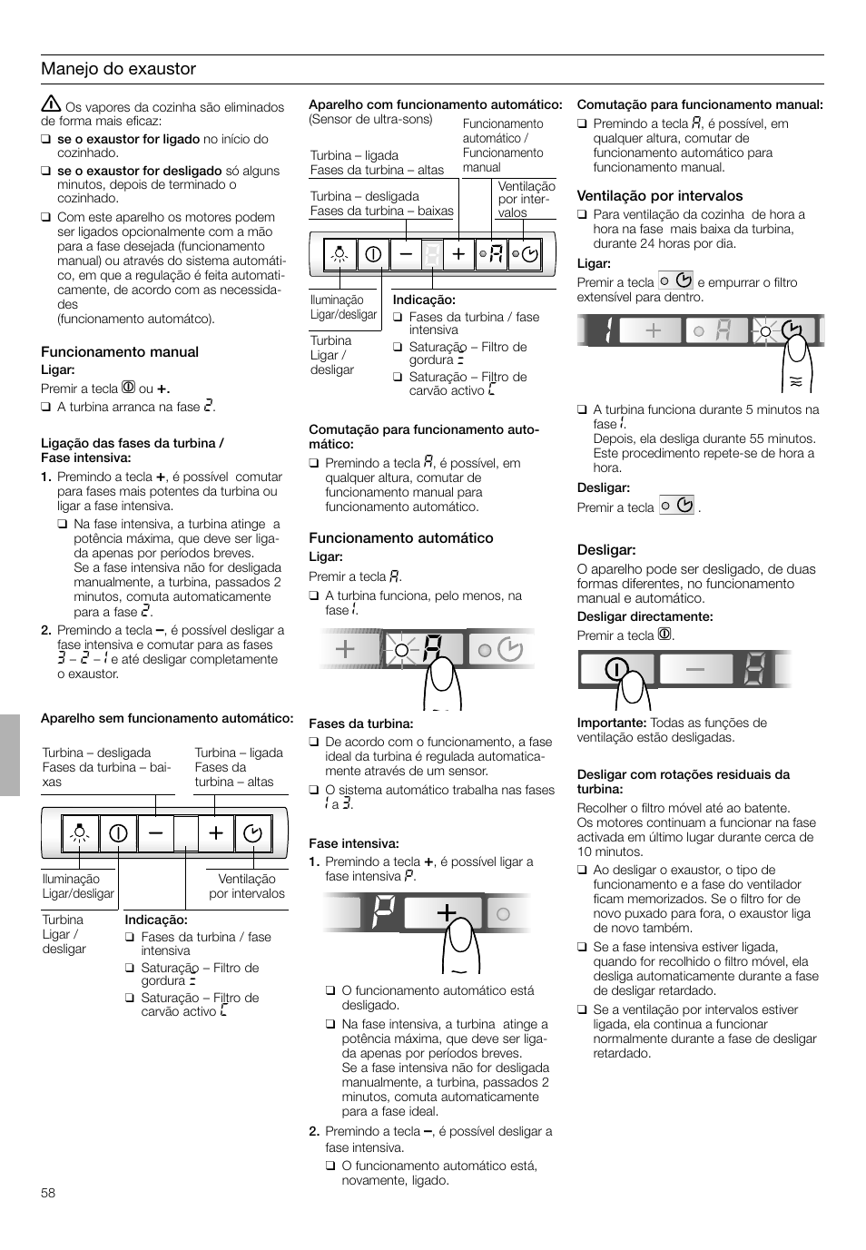 Manejo do exaustor | Bosch DHI665V grau-metallic Flachschirmhaube 60 cm User Manual | Page 58 / 68