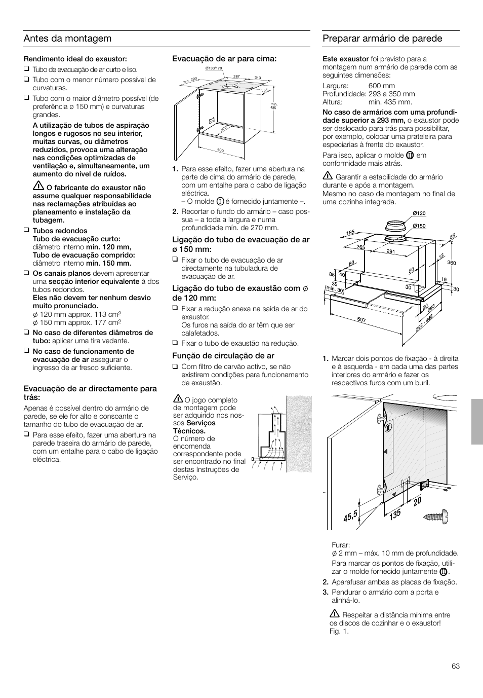 Antes da montagem preparar armário de parede | Bosch DHI665V grau-metallic Flachschirmhaube 60 cm User Manual | Page 63 / 68