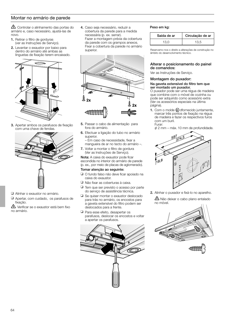 Montar no armário de parede | Bosch DHI665V grau-metallic Flachschirmhaube 60 cm User Manual | Page 64 / 68