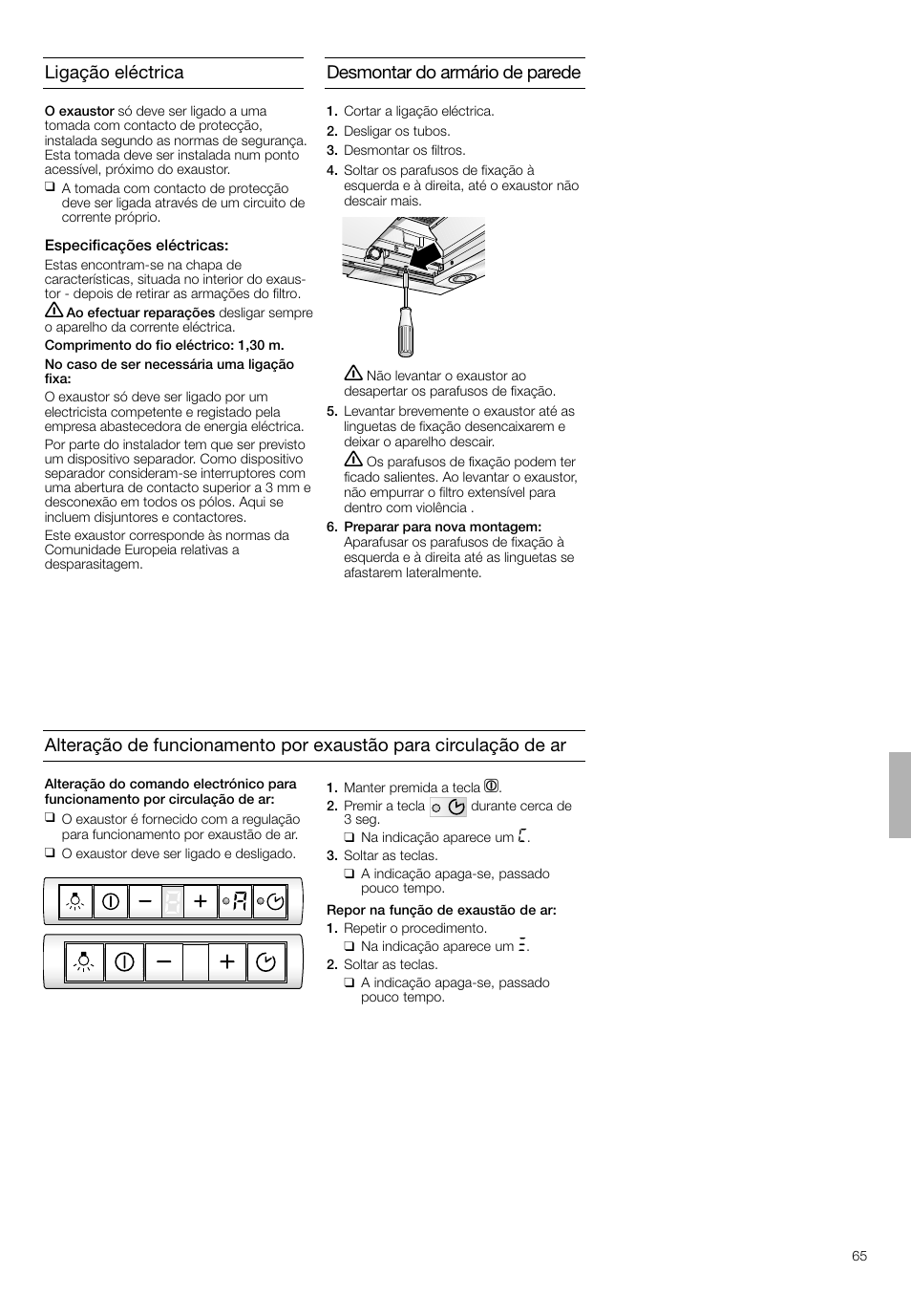 Desmontar do armário de parede, Ligação eléctrica | Bosch DHI665V grau-metallic Flachschirmhaube 60 cm User Manual | Page 65 / 68