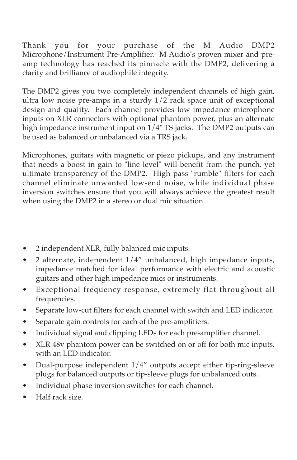 Introduction, Dmp2 features | M-AUDIO DMP2 User Manual | Page 2 / 8