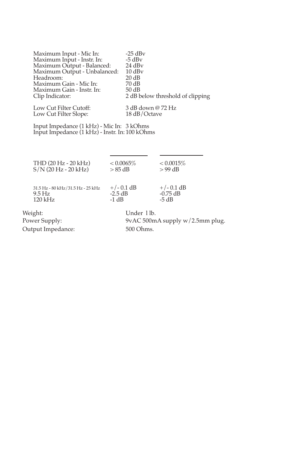 Specifications | M-AUDIO DMP2 User Manual | Page 7 / 8