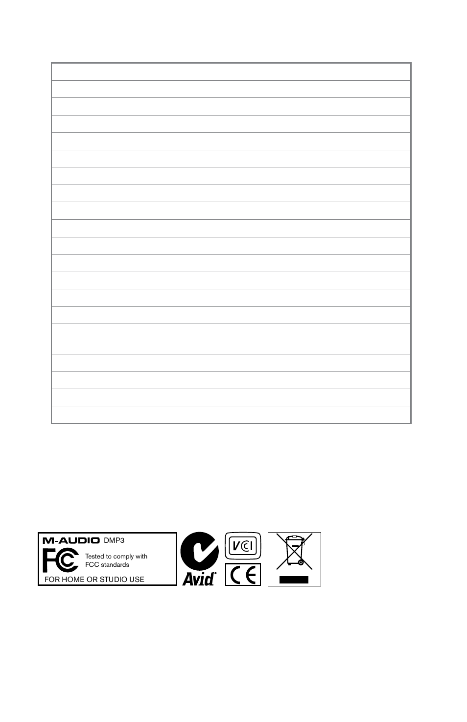 Specifications | M-AUDIO DMP3 User Manual | Page 9 / 10