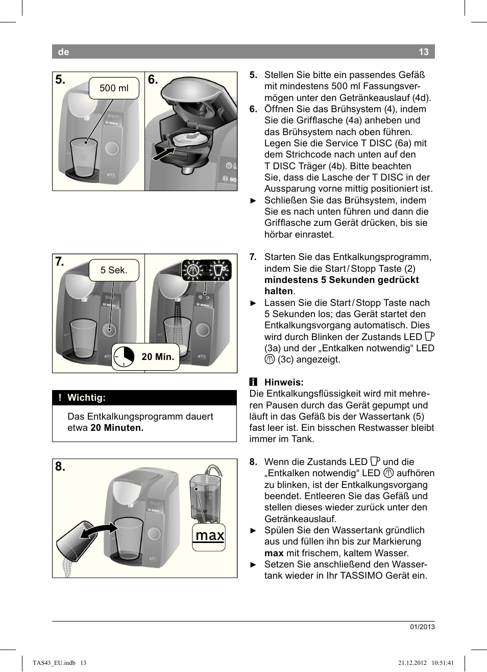 Bosch Multigetränkesystem clear white anthrazit TAS4304 User Manual | Page 11 / 164