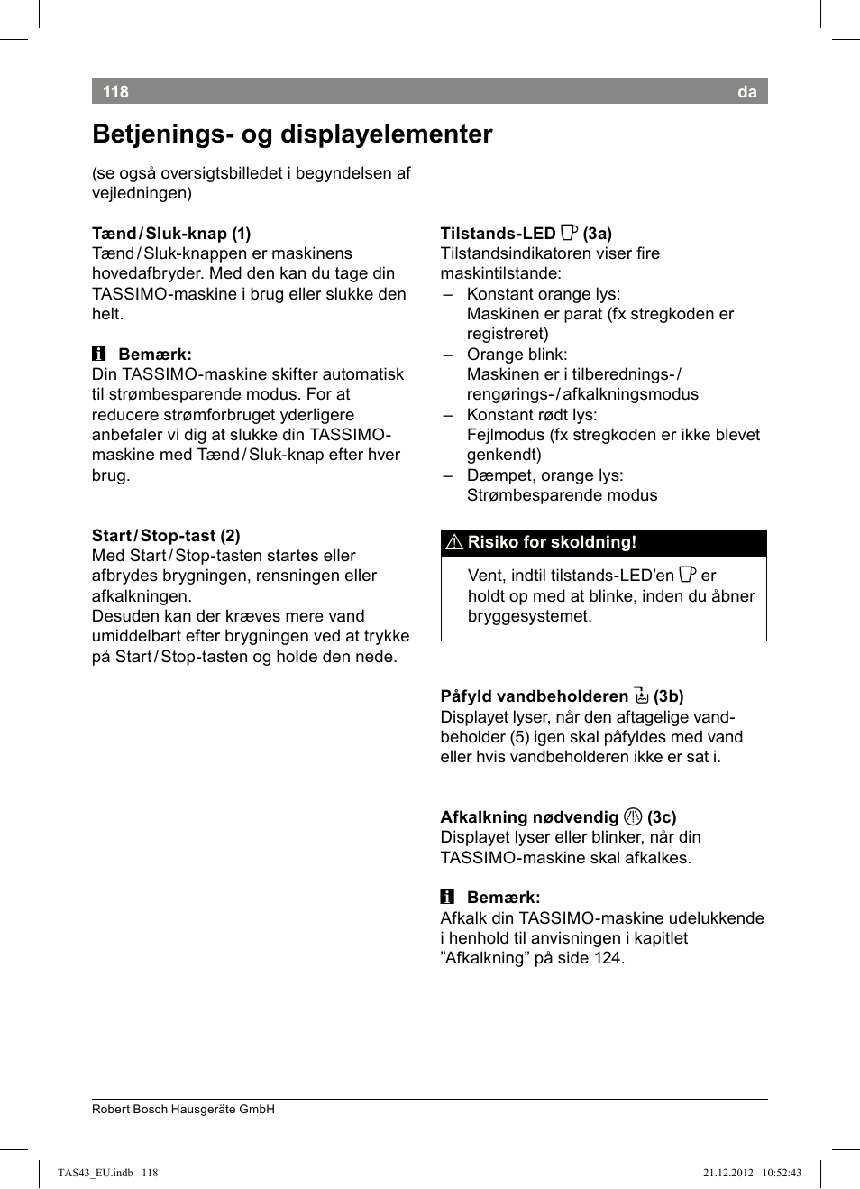 Betjenings-!og!displayelementer | Bosch Multigetränkesystem clear white anthrazit TAS4304 User Manual | Page 116 / 164