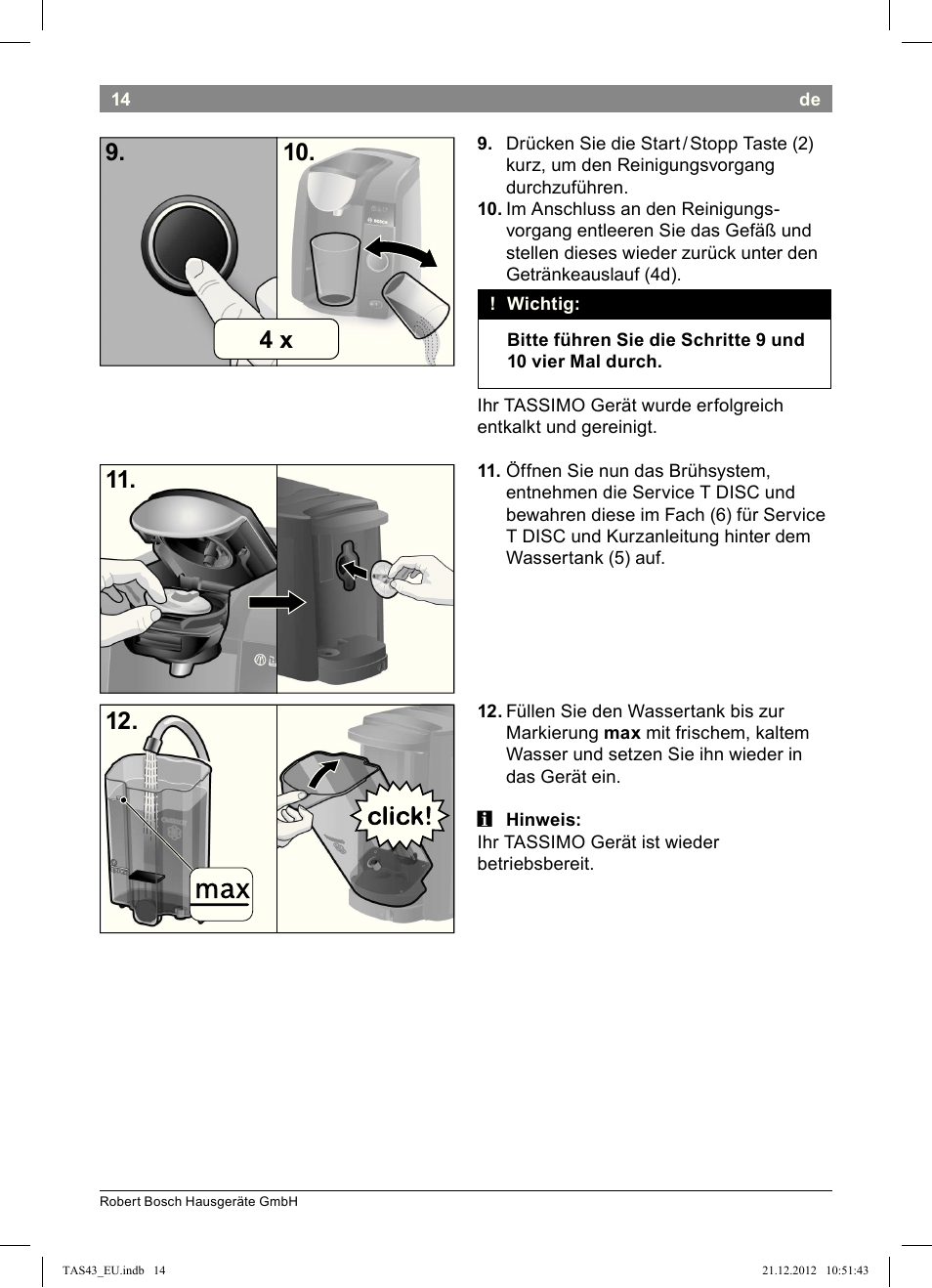 Bosch Multigetränkesystem clear white anthrazit TAS4304 User Manual | Page 12 / 164