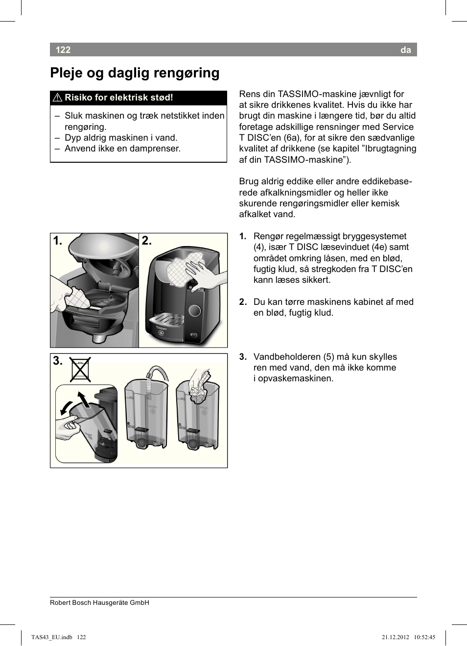 Pleje!og!daglig!rengøring | Bosch Multigetränkesystem clear white anthrazit TAS4304 User Manual | Page 120 / 164