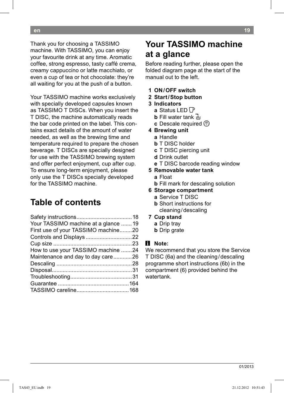 Table!of!contents, Your!tassimo!machine! at!a!glance | Bosch Multigetränkesystem clear white anthrazit TAS4304 User Manual | Page 17 / 164