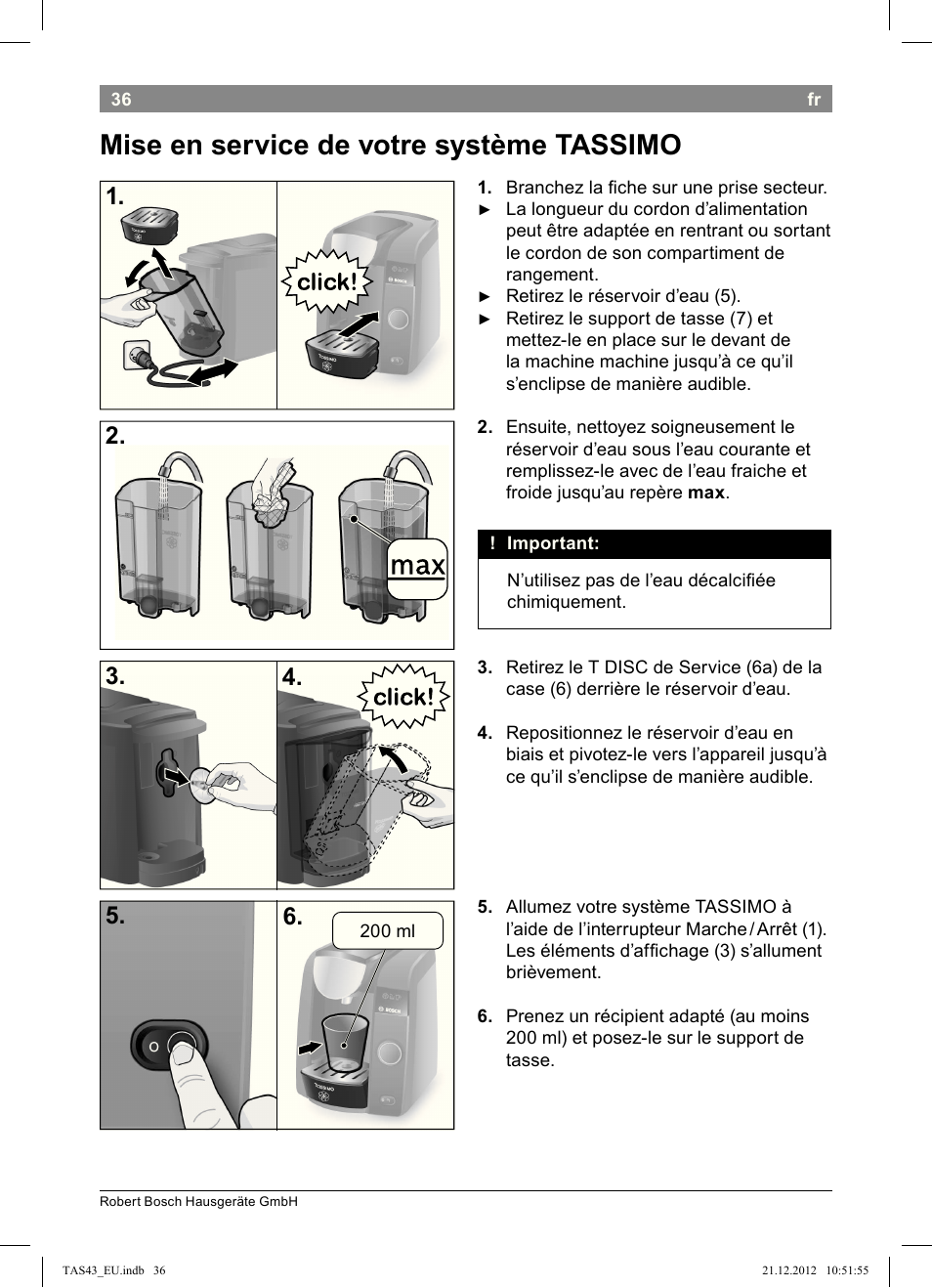 Mise!en!service!de!votre!système!!!tassimo | Bosch Multigetränkesystem clear white anthrazit TAS4304 User Manual | Page 34 / 164