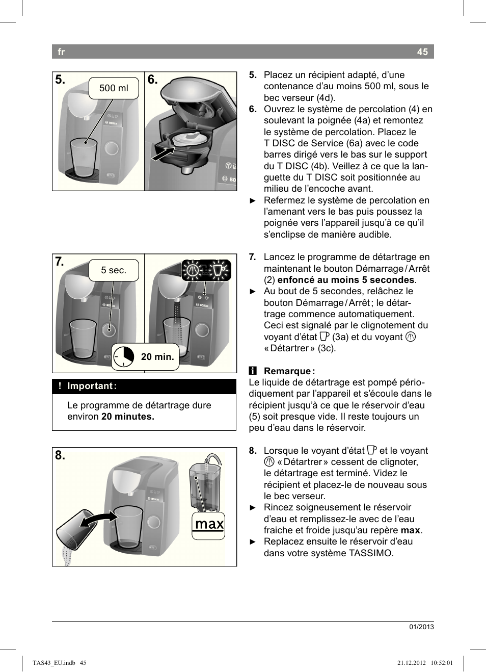 Bosch Multigetränkesystem clear white anthrazit TAS4304 User Manual | Page 43 / 164