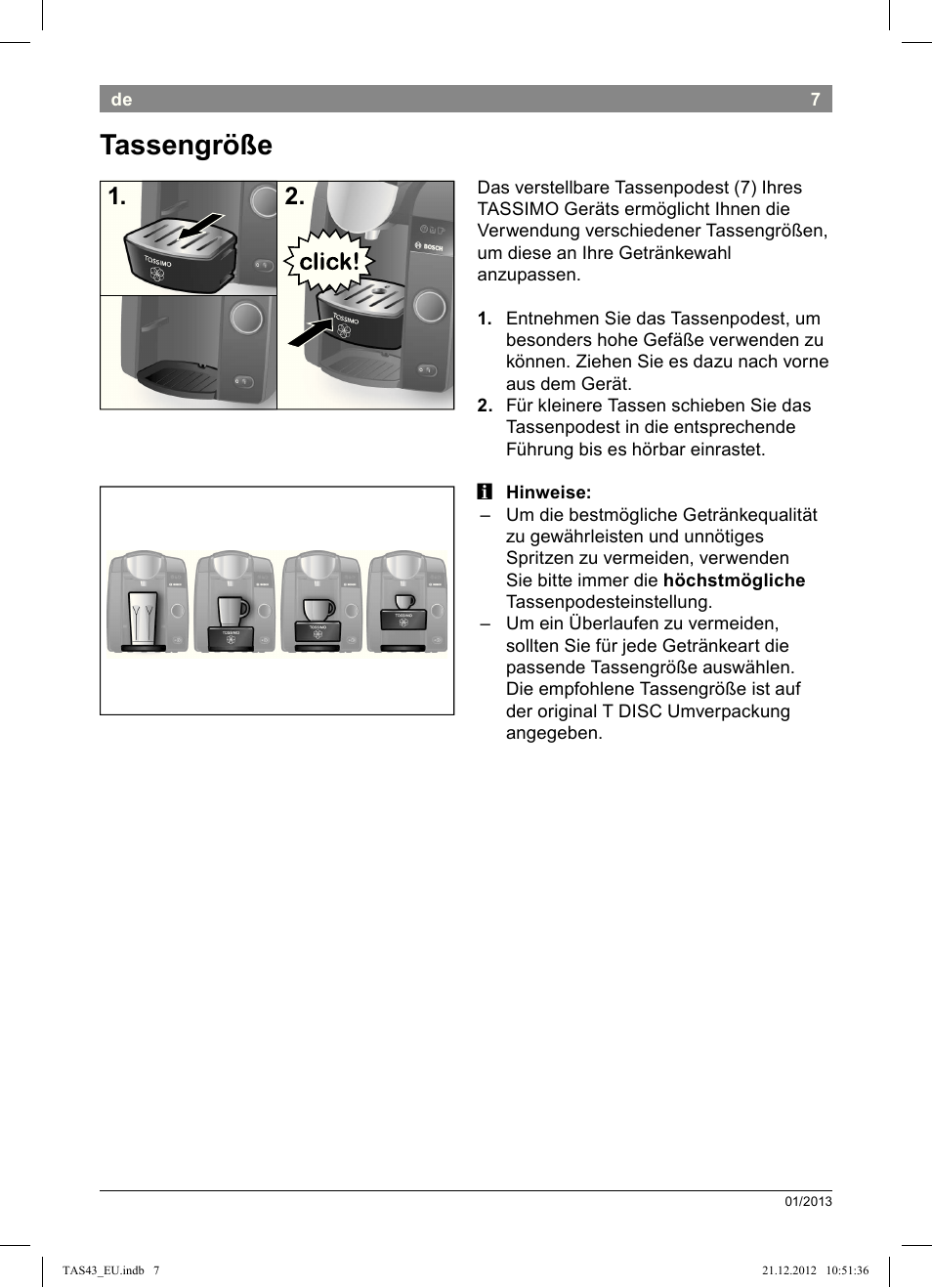 Tassengröße | Bosch Multigetränkesystem clear white anthrazit TAS4304 User Manual | Page 5 / 164