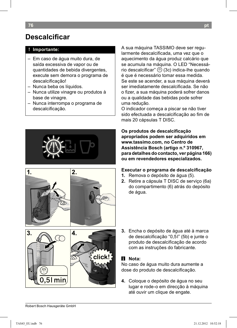 Descalcii!car | Bosch Multigetränkesystem clear white anthrazit TAS4304 User Manual | Page 74 / 164