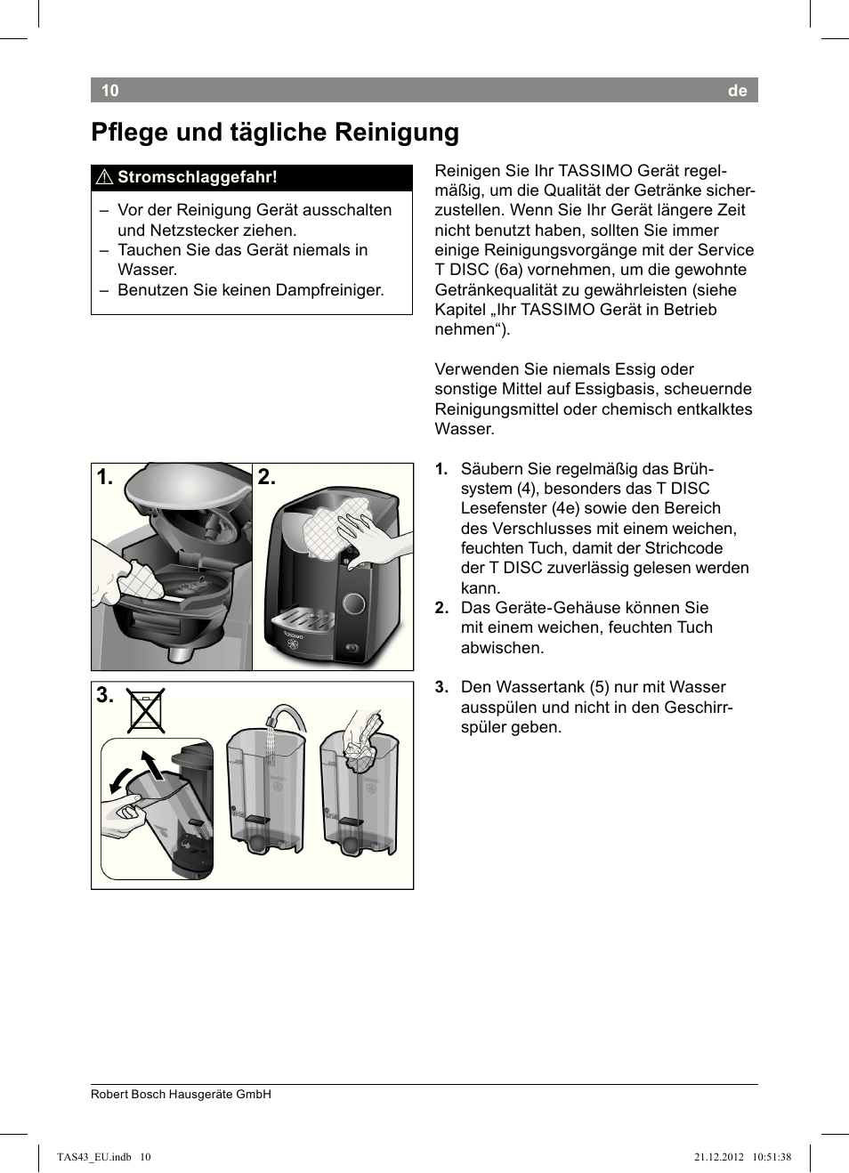Pﬂ!ege!und!tägliche!reinigung | Bosch Multigetränkesystem clear white anthrazit TAS4304 User Manual | Page 8 / 164