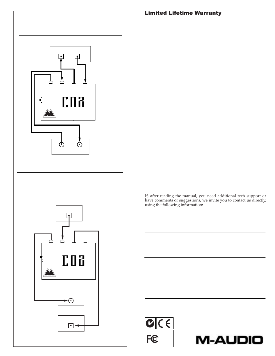 Limited lifetime warranty | M-AUDIO CO2 User Manual | Page 2 / 2