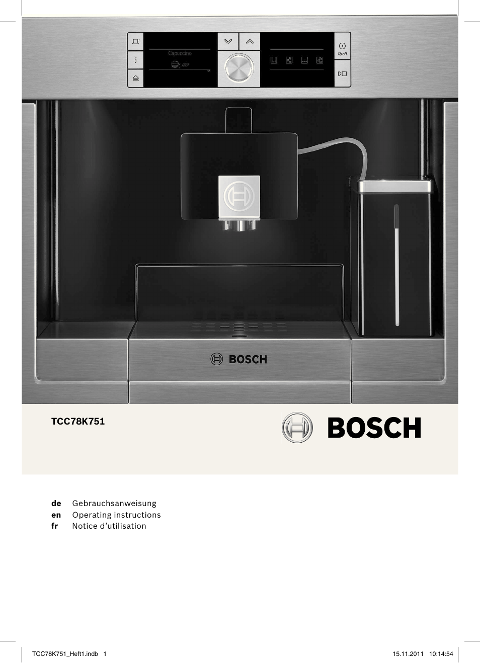 Bosch TCC78K751 Edelstahl Kaffeevollautomat User Manual | 100 pages