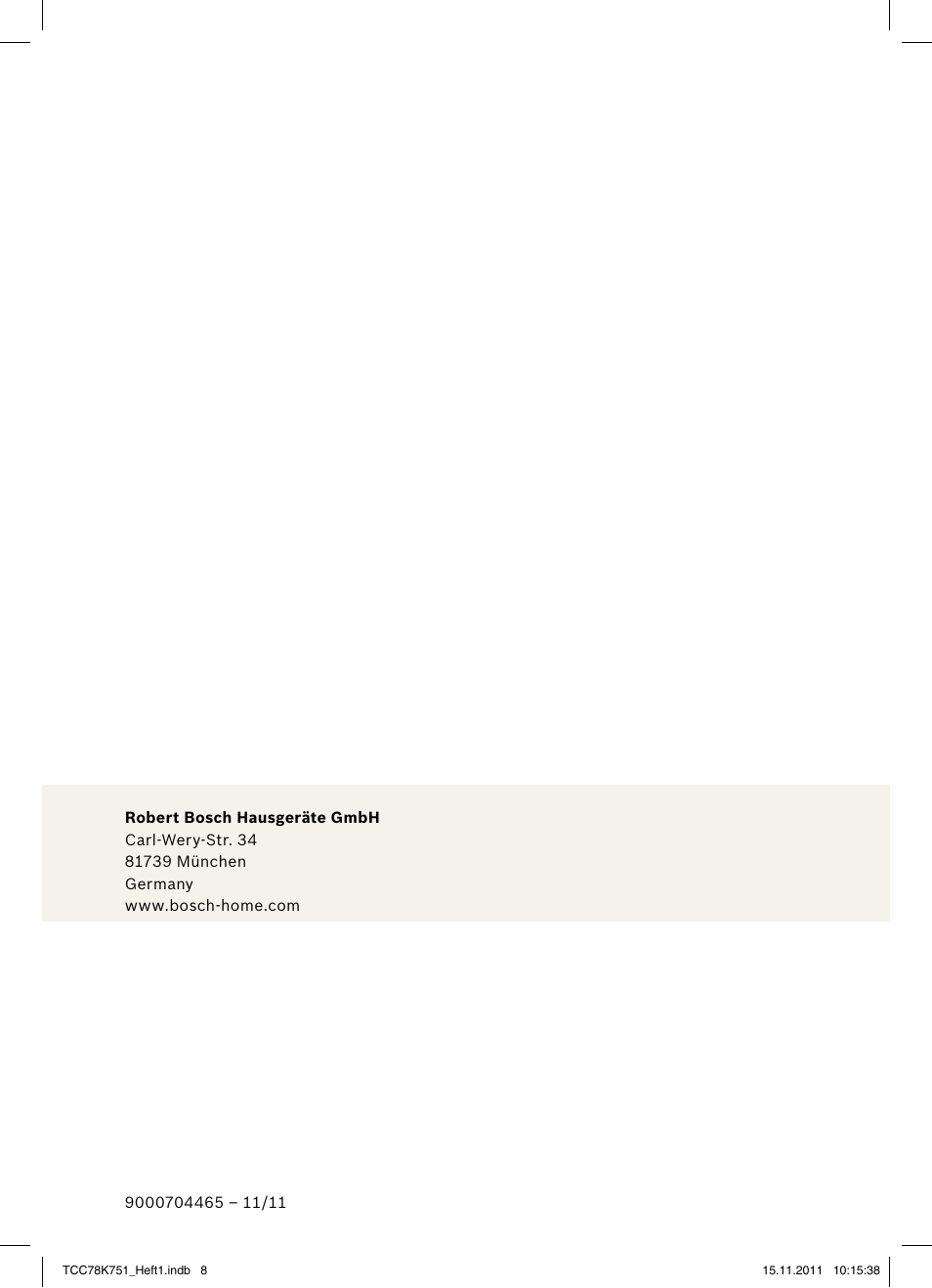 Bosch TCC78K751 Edelstahl Kaffeevollautomat User Manual | Page 100 / 100