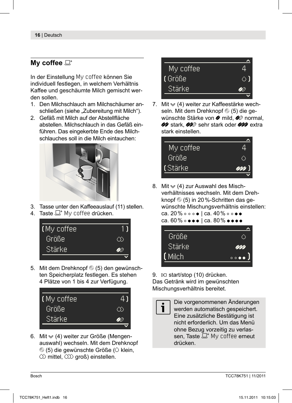 Bosch TCC78K751 Edelstahl Kaffeevollautomat User Manual | Page 18 / 100