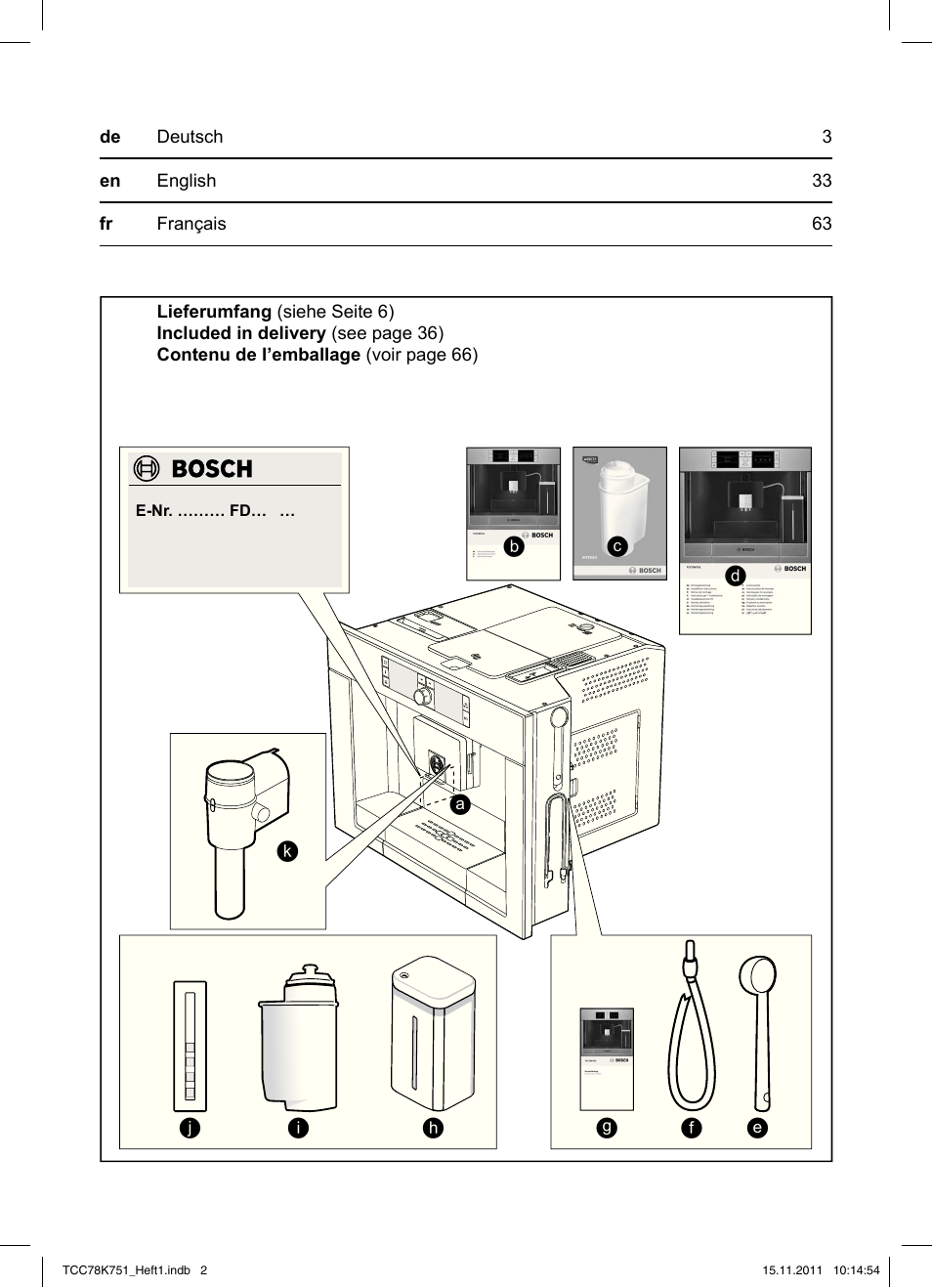 Bosch TCC78K751 Edelstahl Kaffeevollautomat User Manual | Page 2 / 100