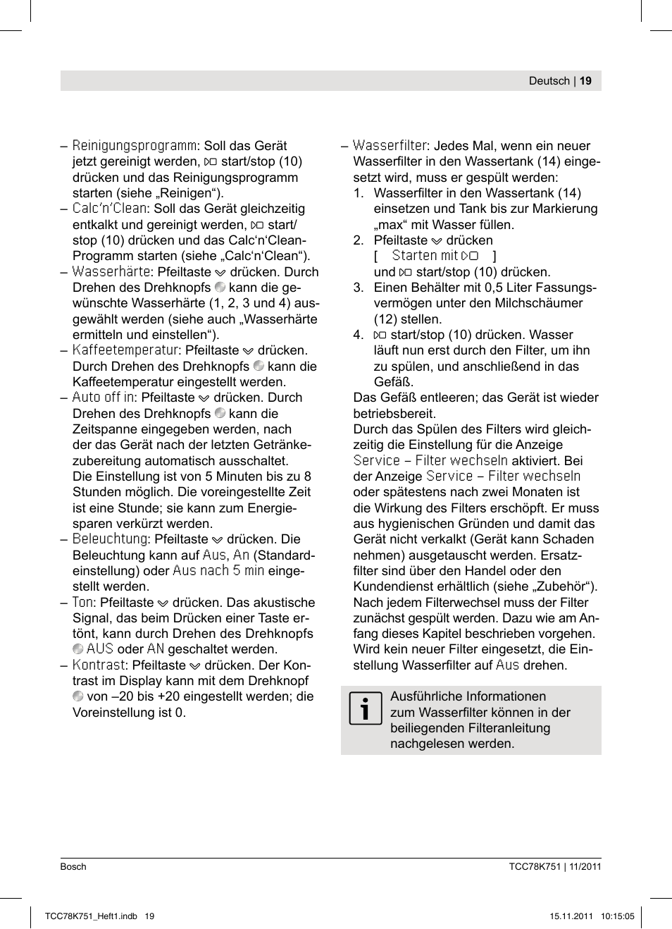 Bosch TCC78K751 Edelstahl Kaffeevollautomat User Manual | Page 21 / 100