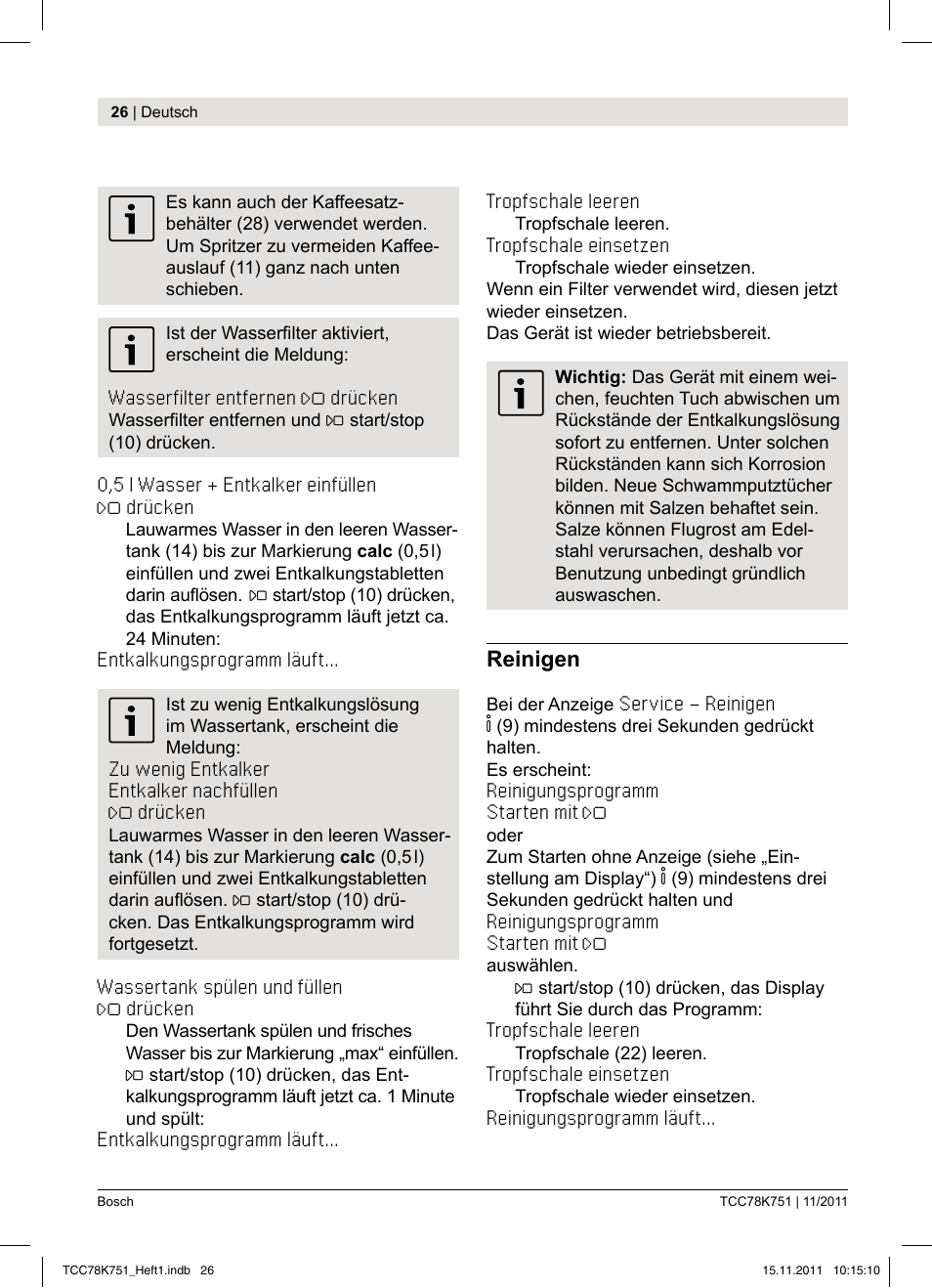 Bosch TCC78K751 Edelstahl Kaffeevollautomat User Manual | Page 28 / 100