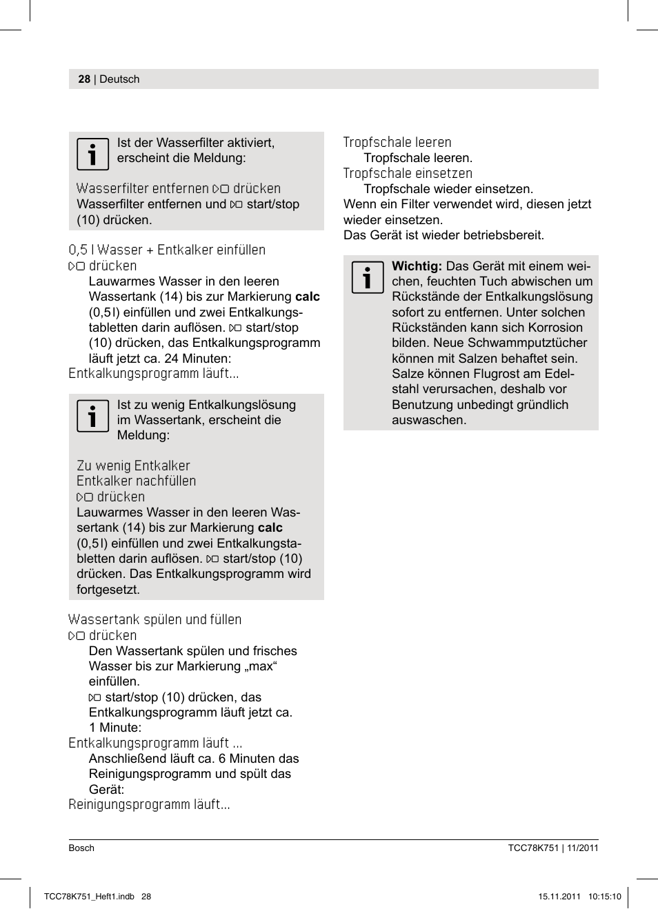 Bosch TCC78K751 Edelstahl Kaffeevollautomat User Manual | Page 30 / 100