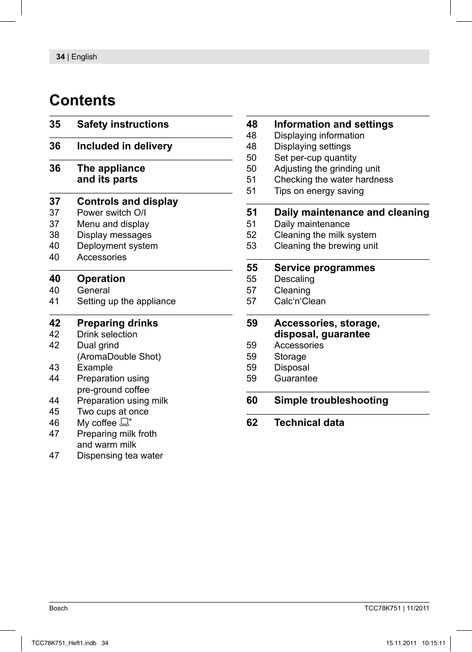 Bosch TCC78K751 Edelstahl Kaffeevollautomat User Manual | Page 36 / 100