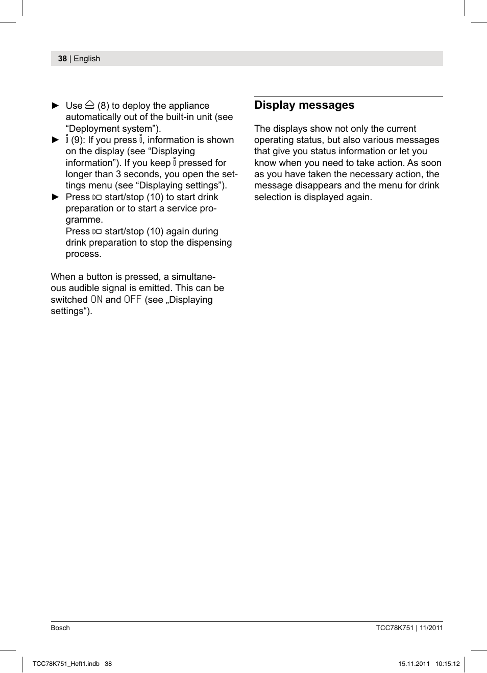 Bosch TCC78K751 Edelstahl Kaffeevollautomat User Manual | Page 40 / 100