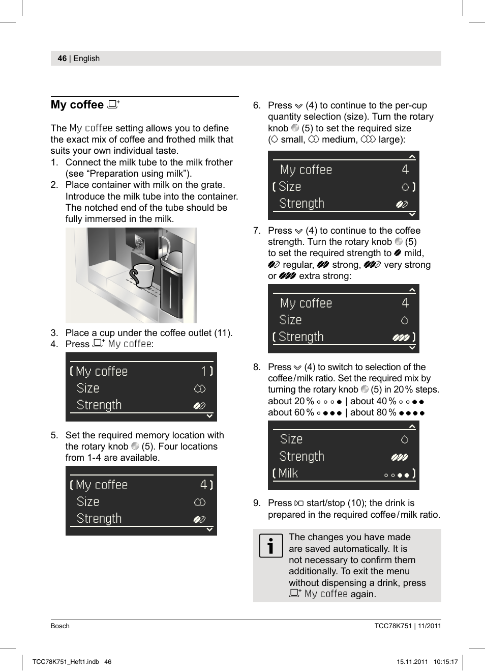 Bosch TCC78K751 Edelstahl Kaffeevollautomat User Manual | Page 48 / 100