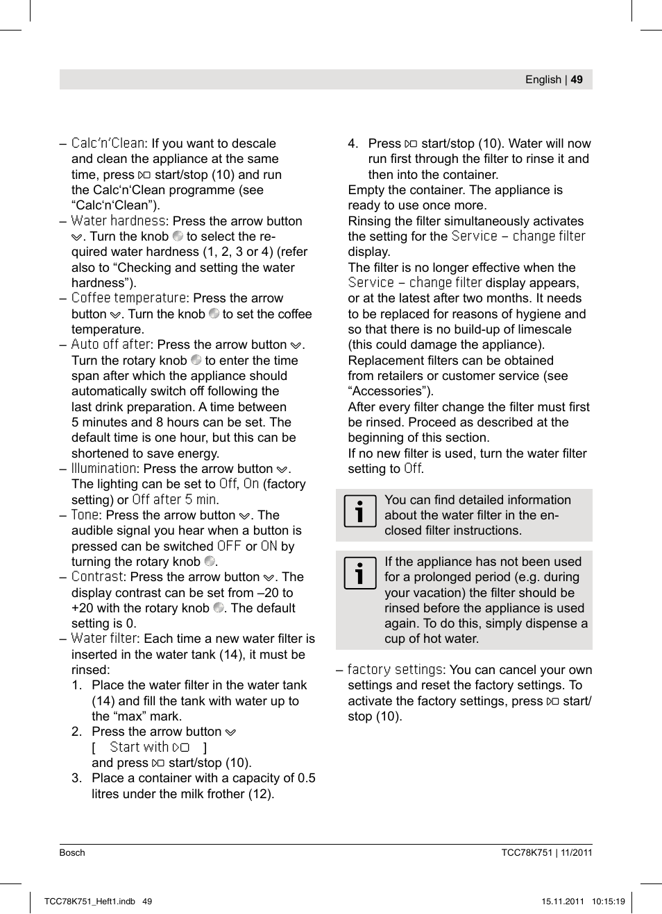 Bosch TCC78K751 Edelstahl Kaffeevollautomat User Manual | Page 51 / 100