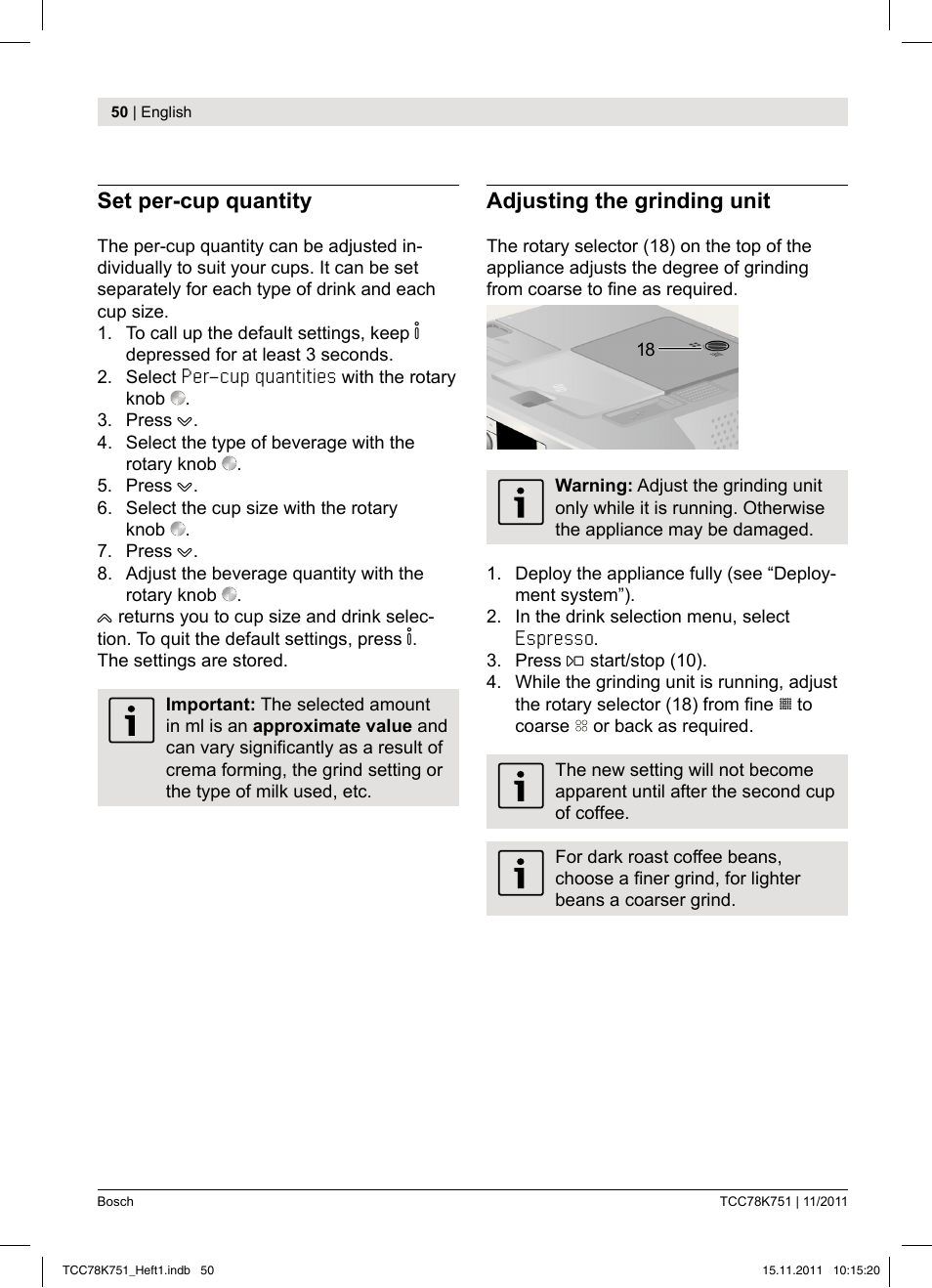 Bosch TCC78K751 Edelstahl Kaffeevollautomat User Manual | Page 52 / 100