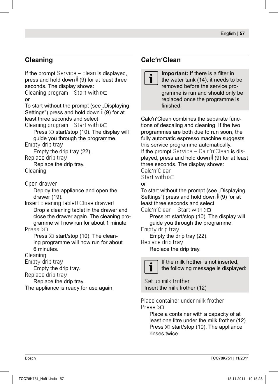 Bosch TCC78K751 Edelstahl Kaffeevollautomat User Manual | Page 59 / 100