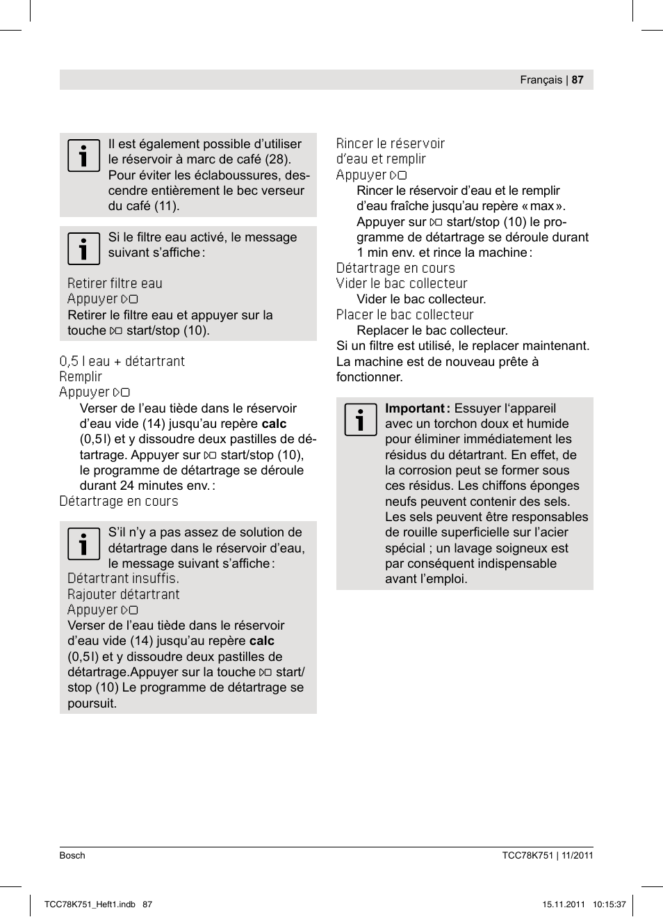 Bosch TCC78K751 Edelstahl Kaffeevollautomat User Manual | Page 89 / 100