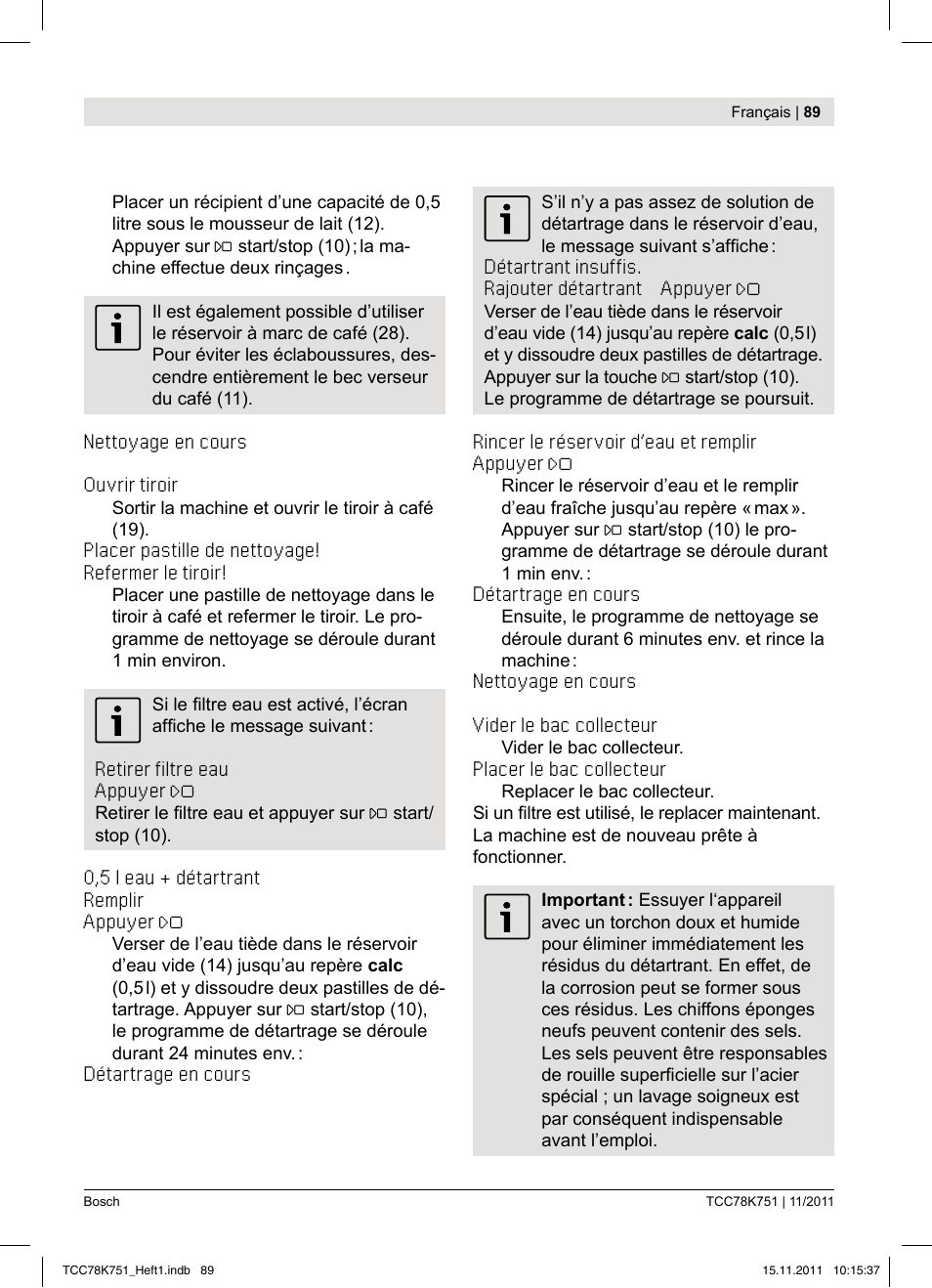 Bosch TCC78K751 Edelstahl Kaffeevollautomat User Manual | Page 91 / 100