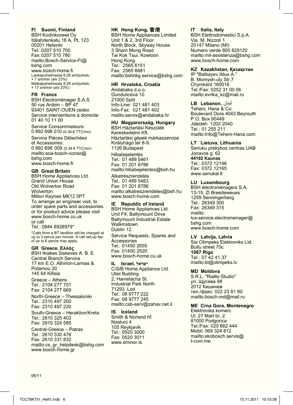 Bosch TCC78K751 Edelstahl Kaffeevollautomat User Manual | Page 98 / 100