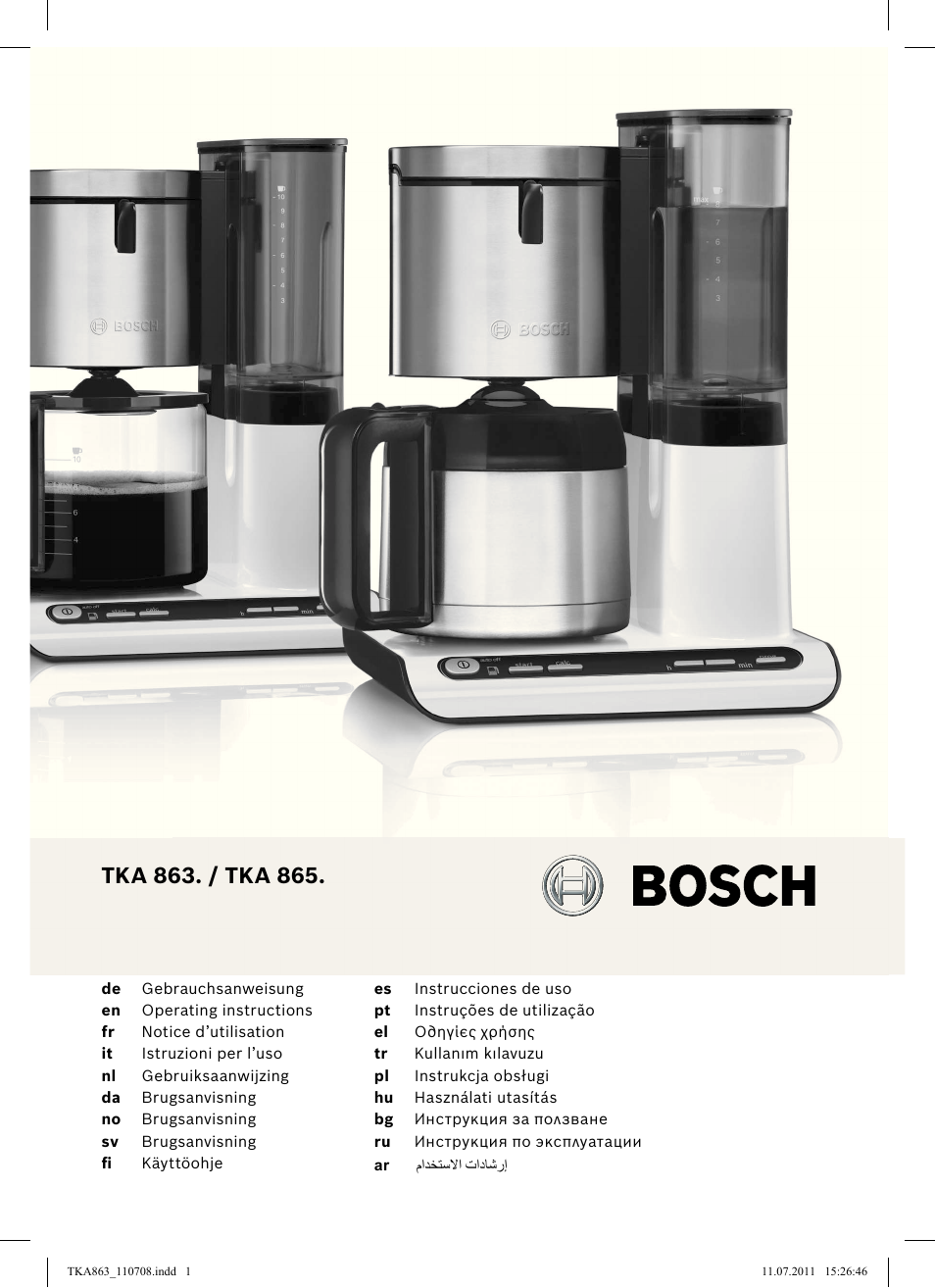 Bosch TKA8631 Filterkaffeemaschine Styline Primärfarbe weiß Sekundärfarbe anthrazit User Manual | 108 pages