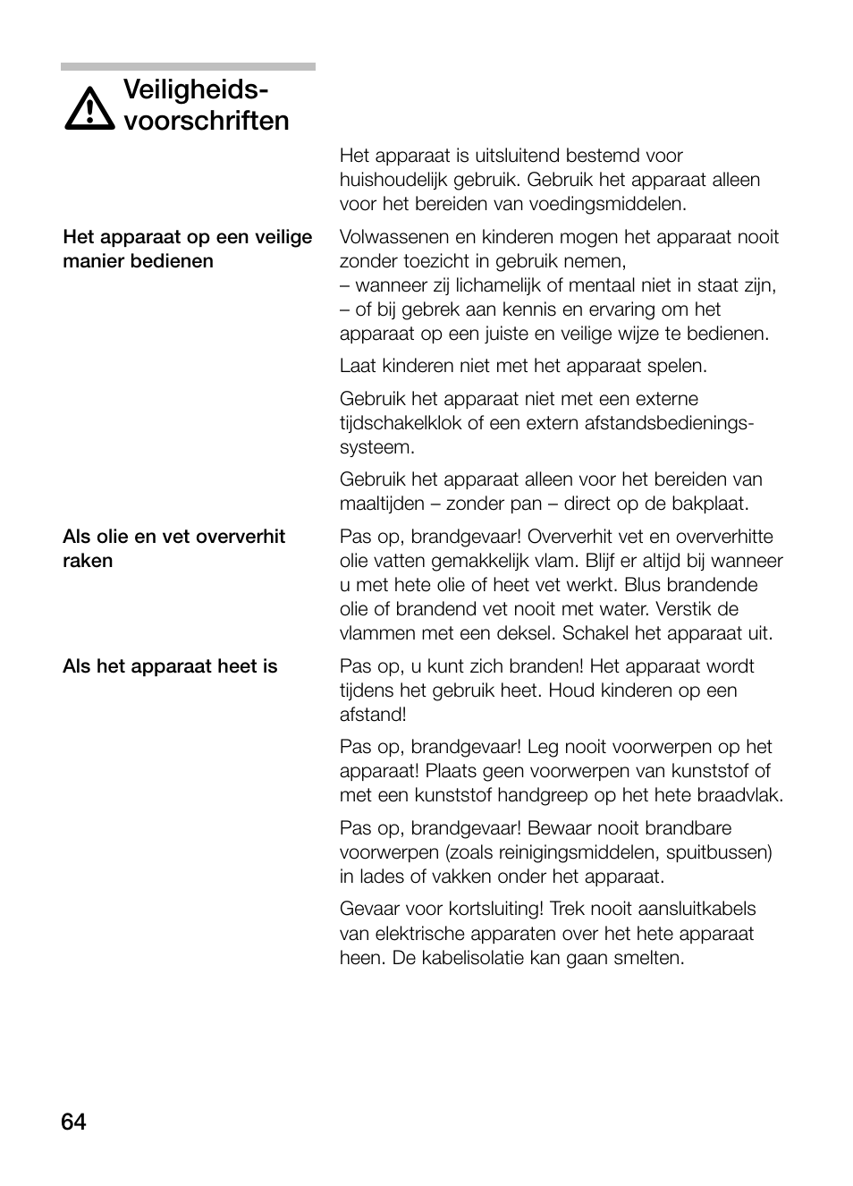 Veiligheids, Voorschriften | Bosch PKY475N14E Edelstahl Comfort-Profil Teppan Yaki User Manual | Page 64 / 84