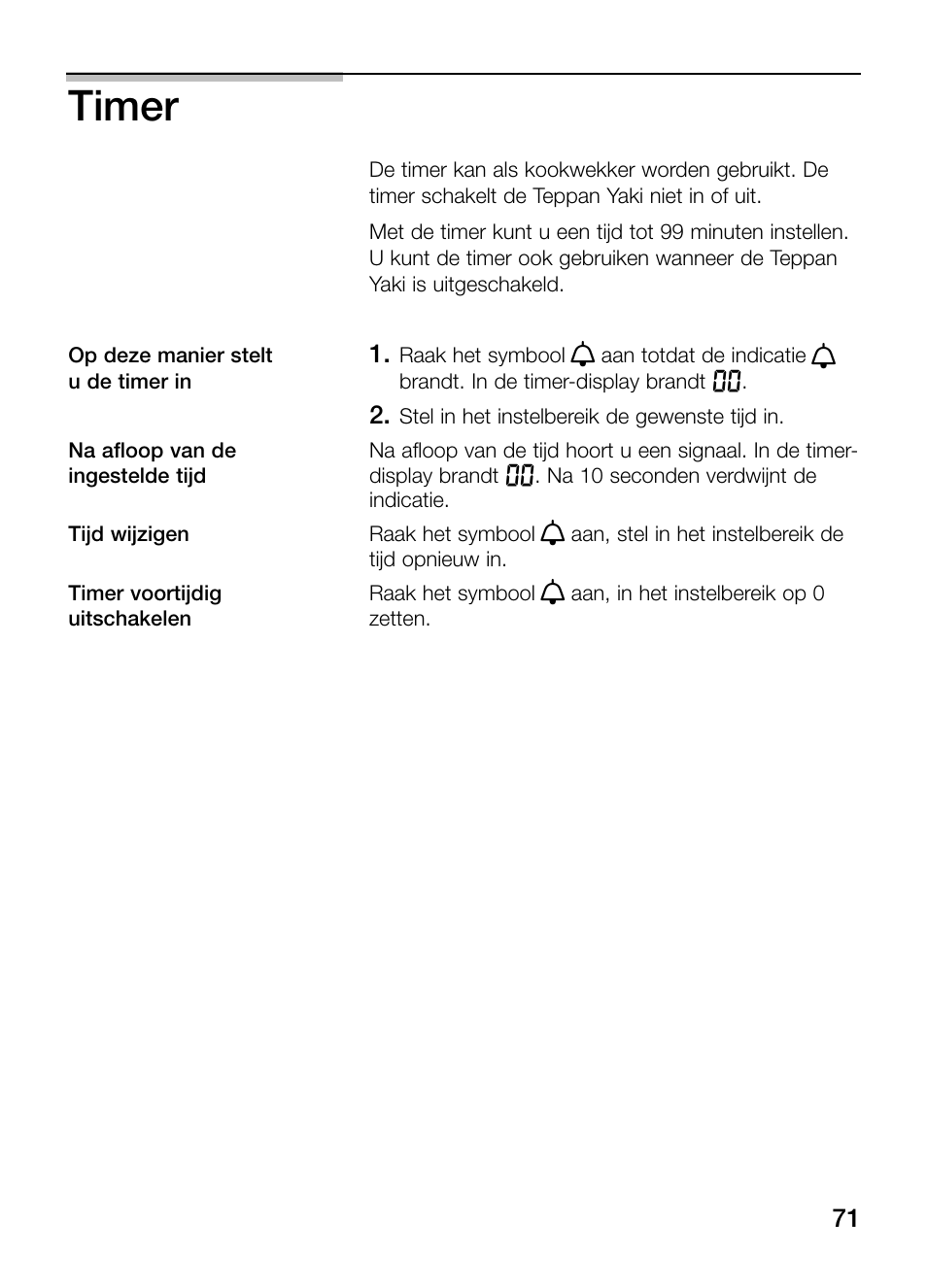 Timer | Bosch PKY475N14E Edelstahl Comfort-Profil Teppan Yaki User Manual | Page 71 / 84