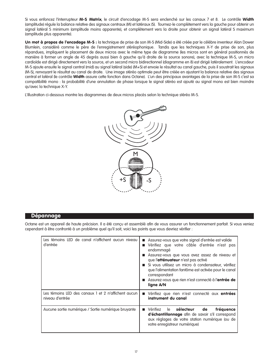 D”pannage, Dépannage, M+s -s | M-AUDIO Octane User Manual | Page 17 / 47