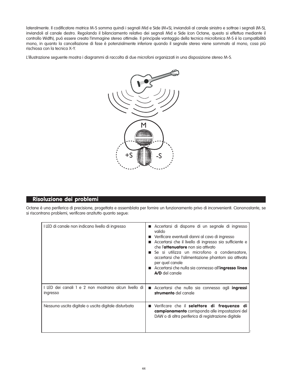 Risoluzione dei problemi, M+s -s | M-AUDIO Octane User Manual | Page 44 / 47