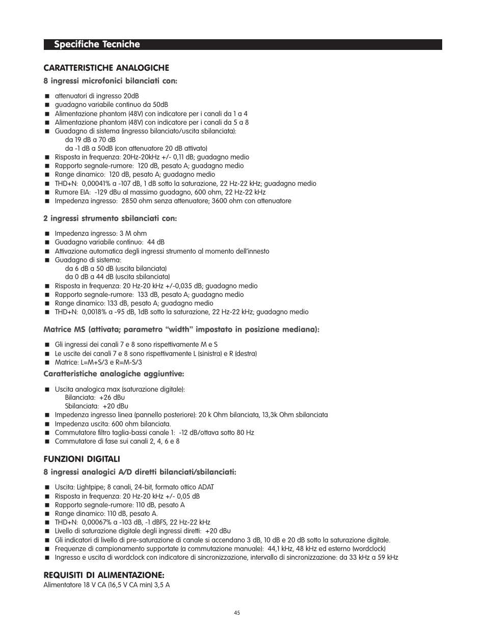 Specifiche tecniche | M-AUDIO Octane User Manual | Page 45 / 47