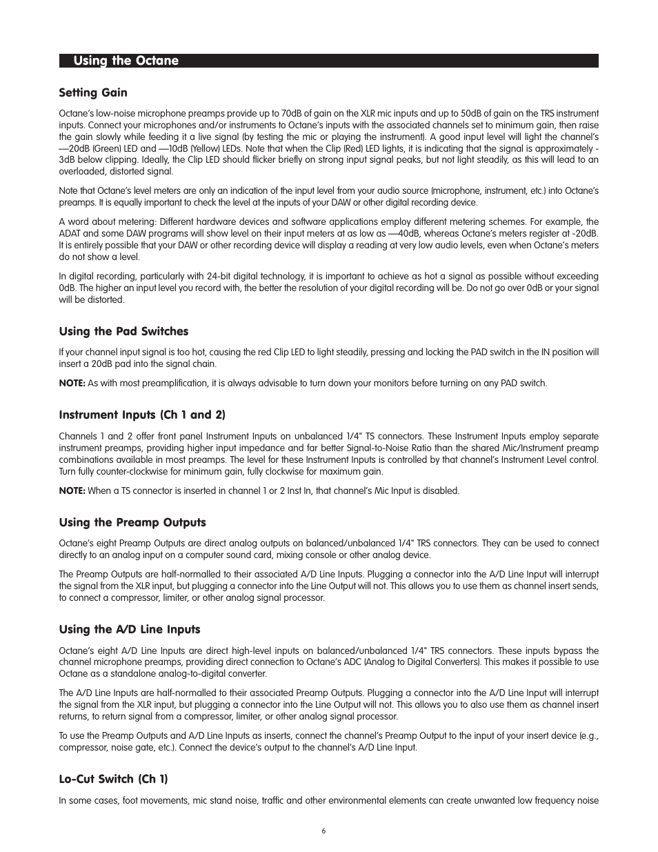 Using the octane | M-AUDIO Octane User Manual | Page 6 / 47