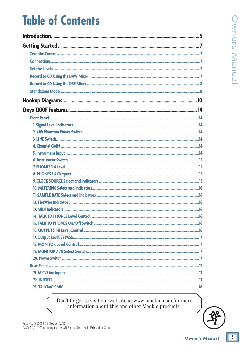 MACKIE ONYX 1200F User Manual | Page 3 / 40